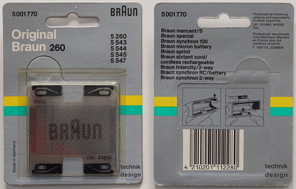 Original Braun 260 Scherblatt/ Scherfolie
