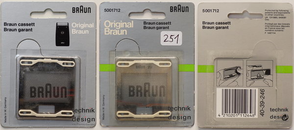 Braun Original 251 Scherblatt Scherfolie cassett, garant