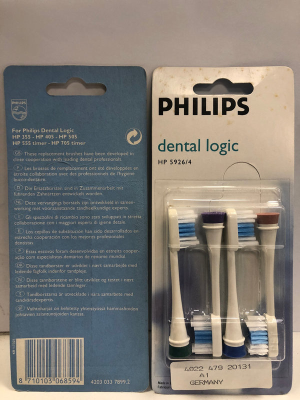 Philips HP5926/4 dental logic* Bürstenköpfe 4er Pack für HP355, HP405, HP505, HP555, HP705